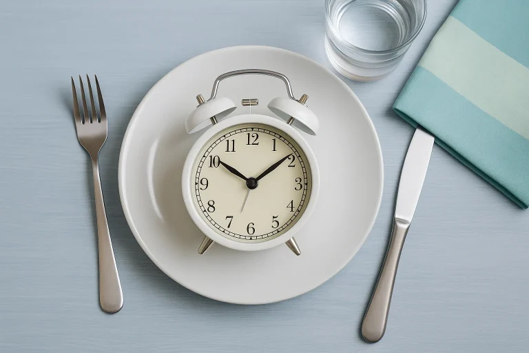 Assiette vide avec une horloge symbolisant le jeune intermittent